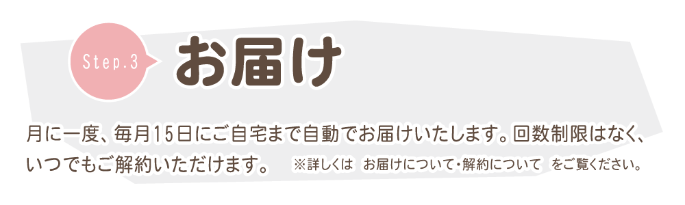月に一度、毎月15日前後にご自宅までお届けいたします